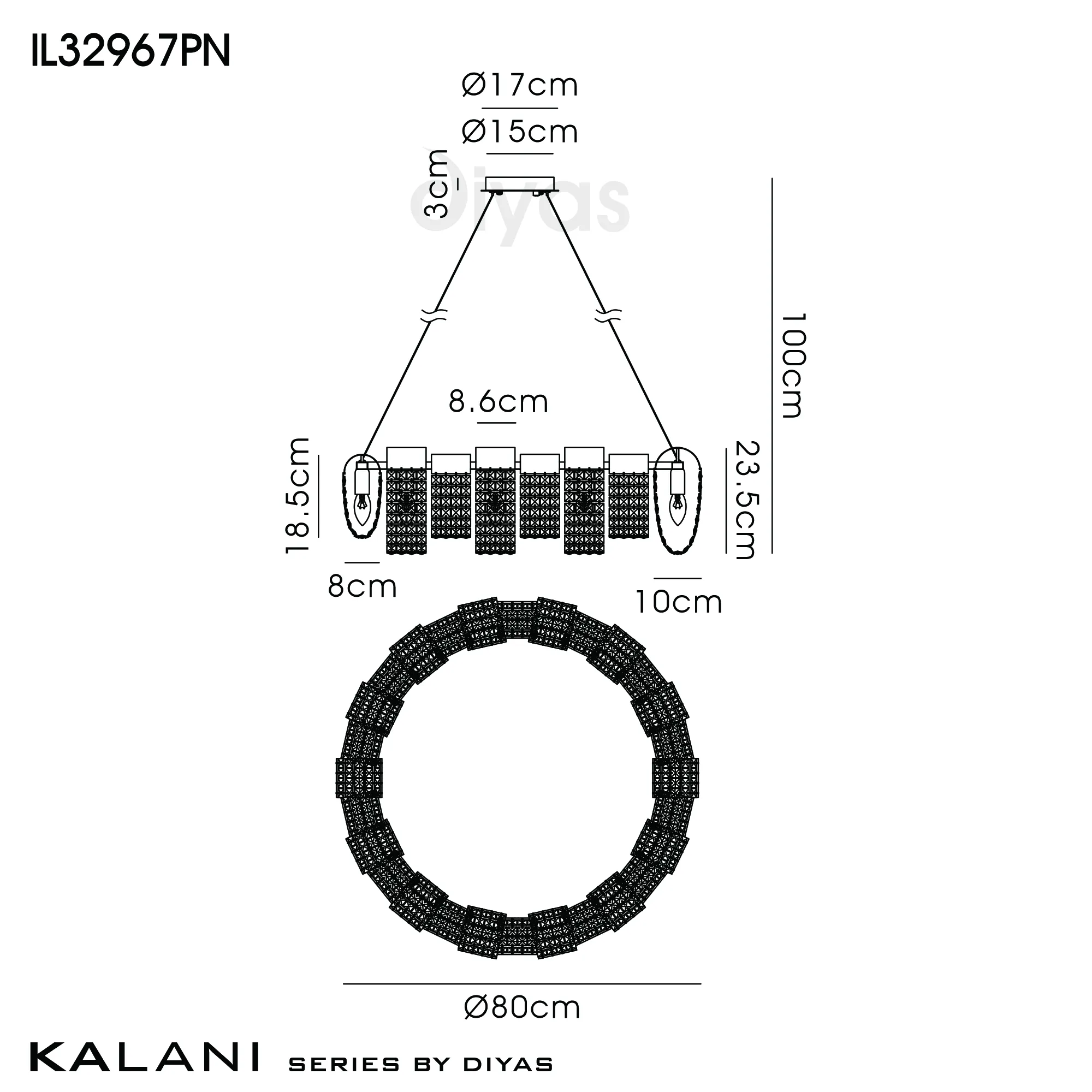 Kalani Polished Nickel Crystal Ceiling Lights Diyas Ringed & Square Crystal Fittings